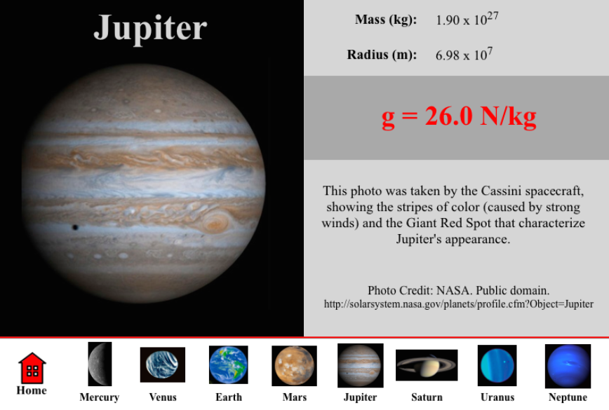 The Value of g on Other Planets