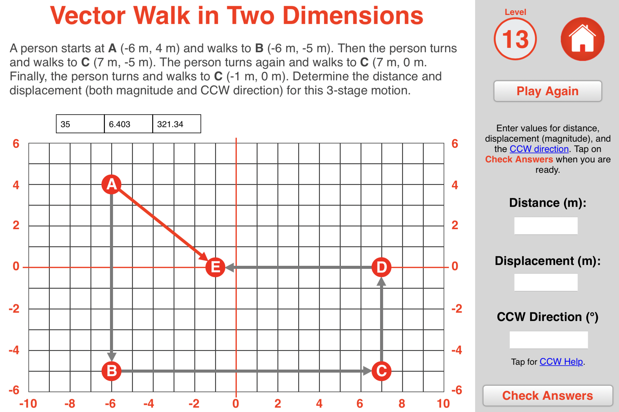 Vector Walk in Two-Dimensions