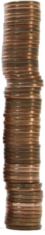 Tall stack of pennies.