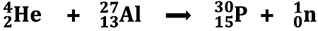 Nuclear equation for the bombardment of aluminum-27 with an alpha particle.
