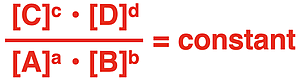 Form of the equilibrium constant expression for a generic reaction.