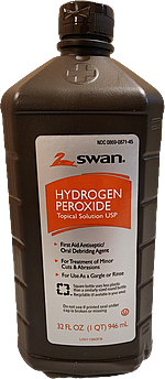 Photo of a bottle of hydrogen peroxide.