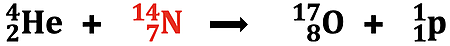 A completed nuclear equation for a bombardment reaction; part of a problem in which a student must identify the missing target nucleus.