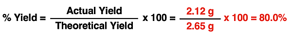 Example calculation of percent yield based on actual data.