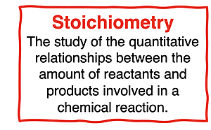 Definition of stoichiometry as the study of the quantitative relationships between the amount of reactants and products involved in a chemical reaction.