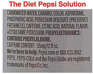 Consumer product label showing the components of a soft drink.