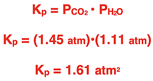 Equation, substitutions of equilibrium partial pressures, and solving for the equilibrium constant (Kp) value.