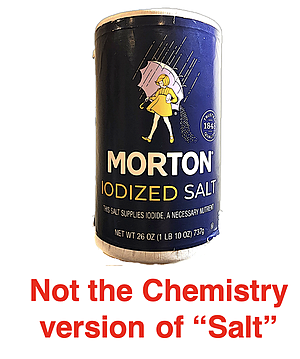 Picture of NaCl container with caption - Not the Chemistry version of salt.