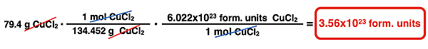 Example problem converting grams to molecules with two conversion factors.