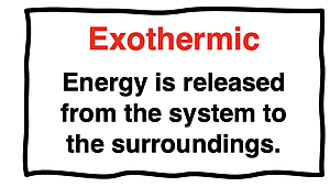 Definition of Exothermic - energy is released from the system to the surroundings.
