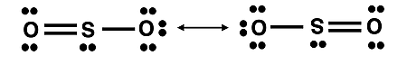 Lewis electron dot diagrams representing resonance for SO2.