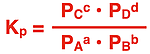 Equilibrium constant equation for a gas-phase, homogeneous reaction, using partial pressures.
