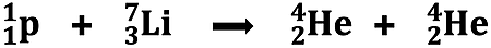 Nuclear equation for the bombardment of lithium-7 with a proton.